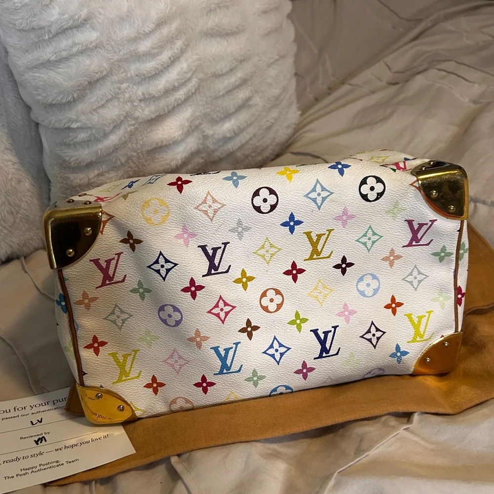 241. Louis Vuitton White Murakami Speedy 30 - Picture 8 of 12